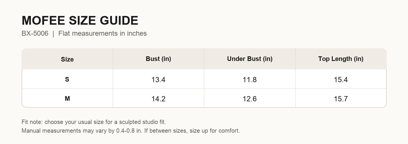 MOFEE Size Guide BX-5006
