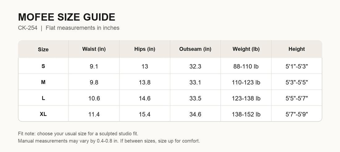 MOFEE Size Guide CK-254
