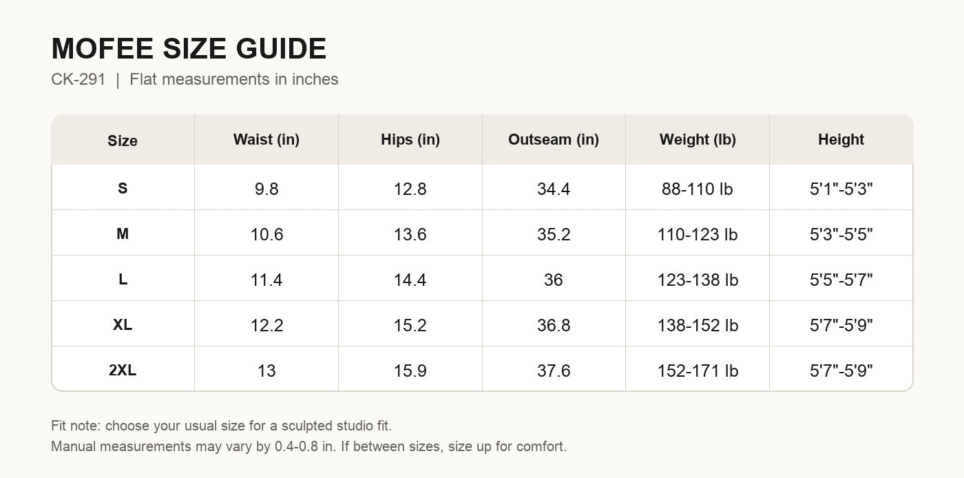 MOFEE Size Guide CK-291