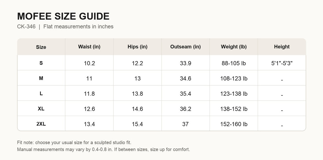 MOFEE Size Guide CK-346