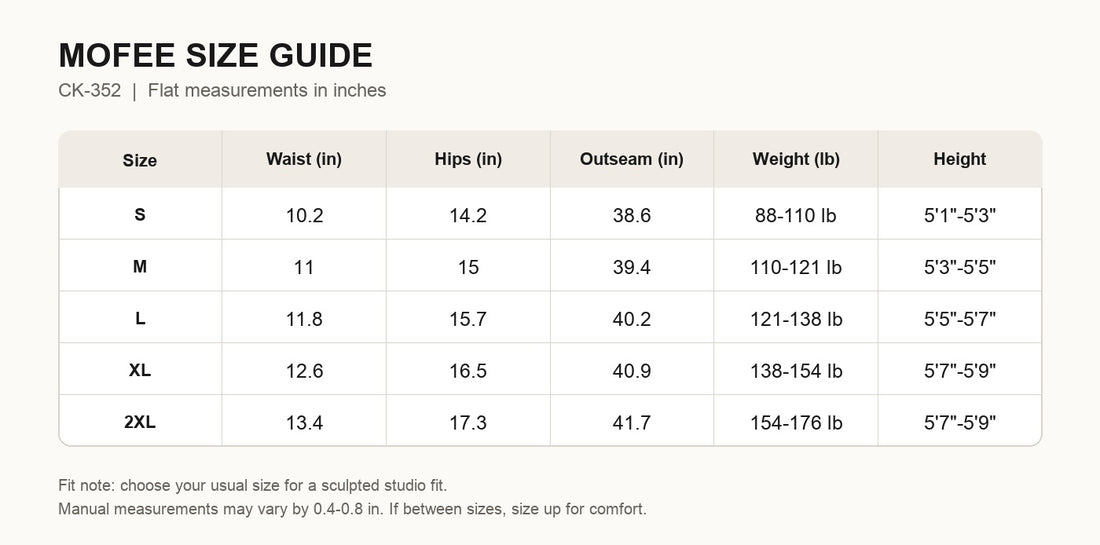 MOFEE Size Guide CK-352