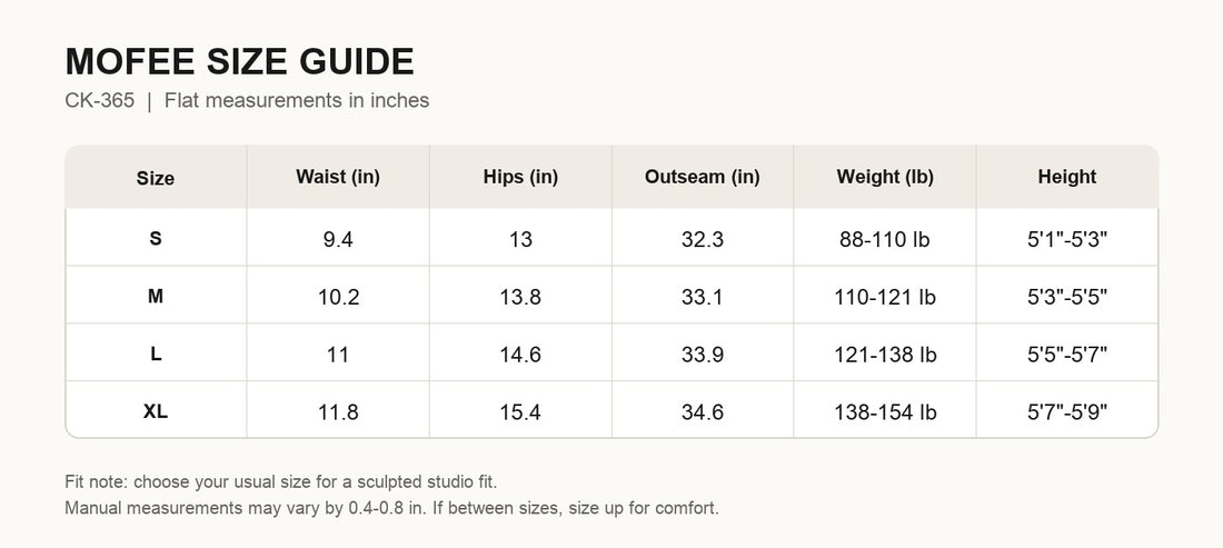 MOFEE Size Guide CK-365