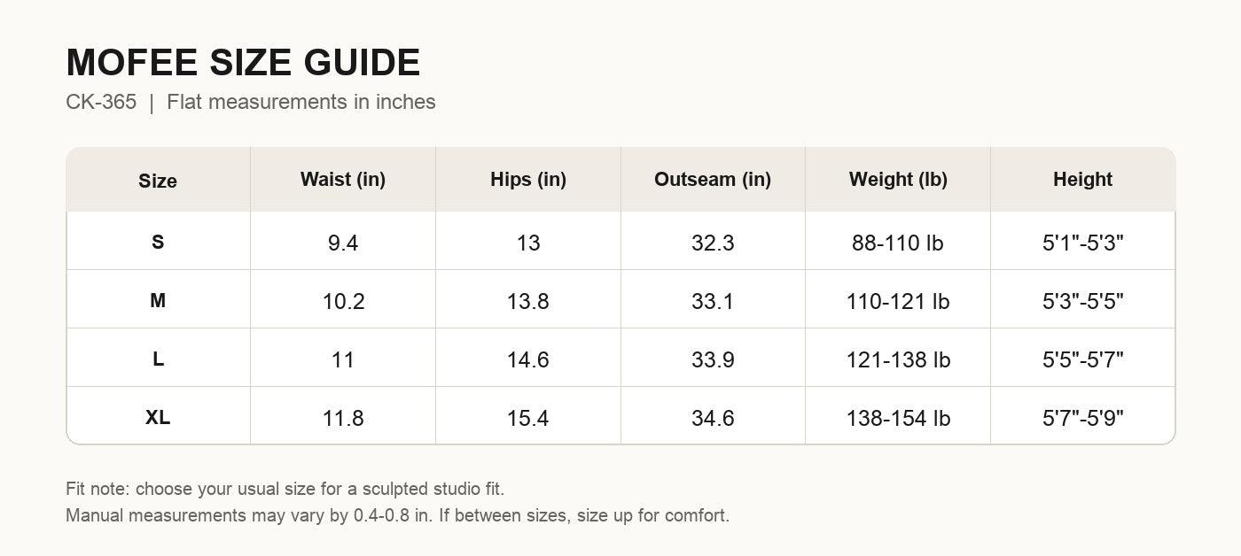 MOFEE Size Guide CK-365