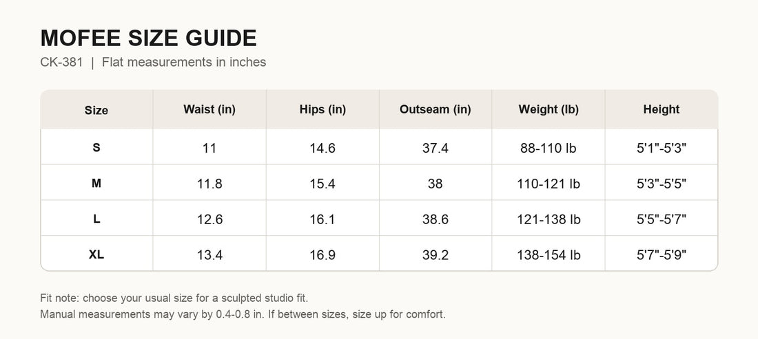 MOFEE Size Guide CK-381