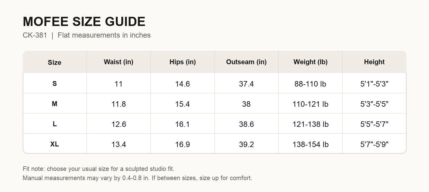 MOFEE Size Guide CK-381