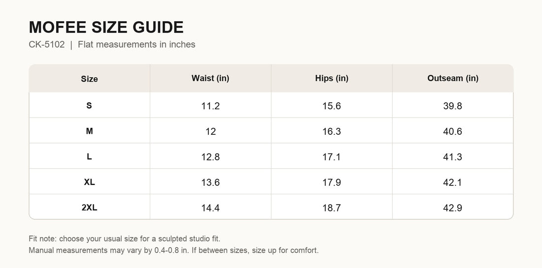 MOFEE Size Guide CK-5102