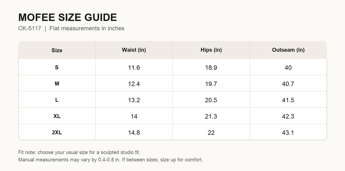 MOFEE Size Guide CK-5117
