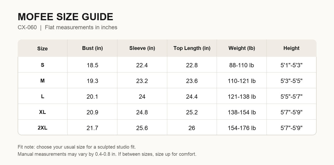 MOFEE Size Guide CX-060