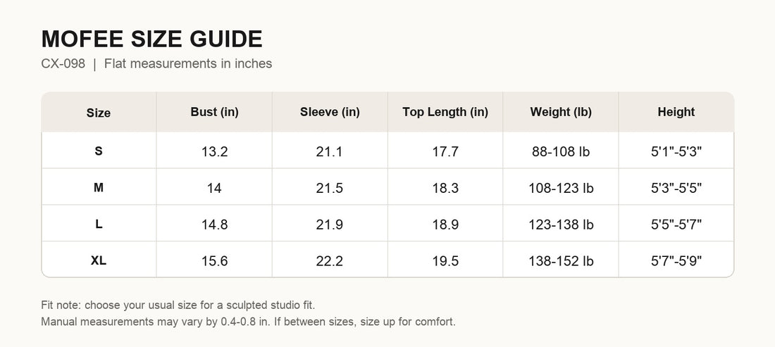 MOFEE Size Guide CX-098