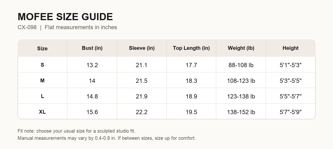 MOFEE Size Guide CX-098
