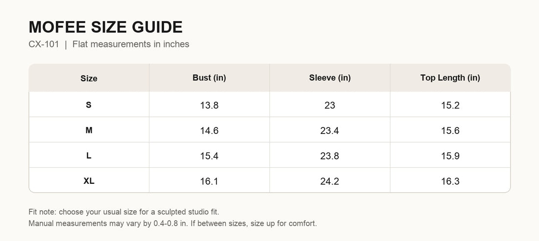 MOFEE Size Guide CX-101