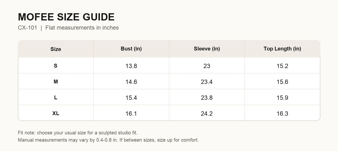 MOFEE Size Guide CX-101