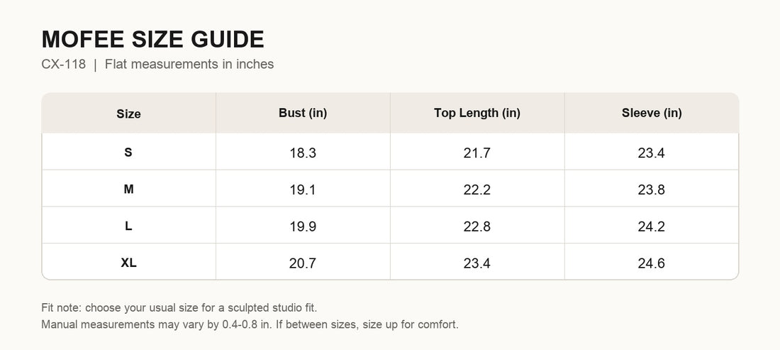 MOFEE Size Guide CX-118