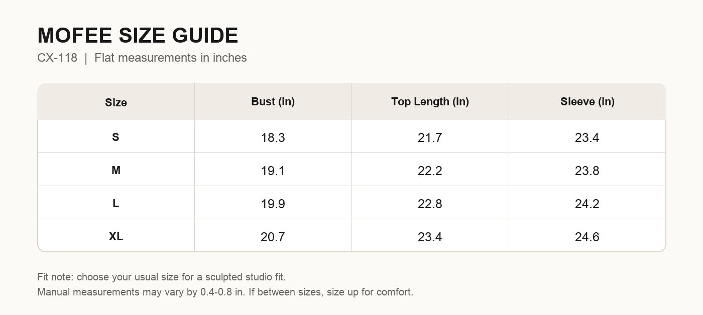 MOFEE Size Guide CX-118