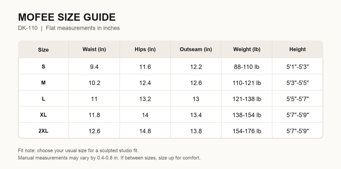 MOFEE Size Guide DK-110