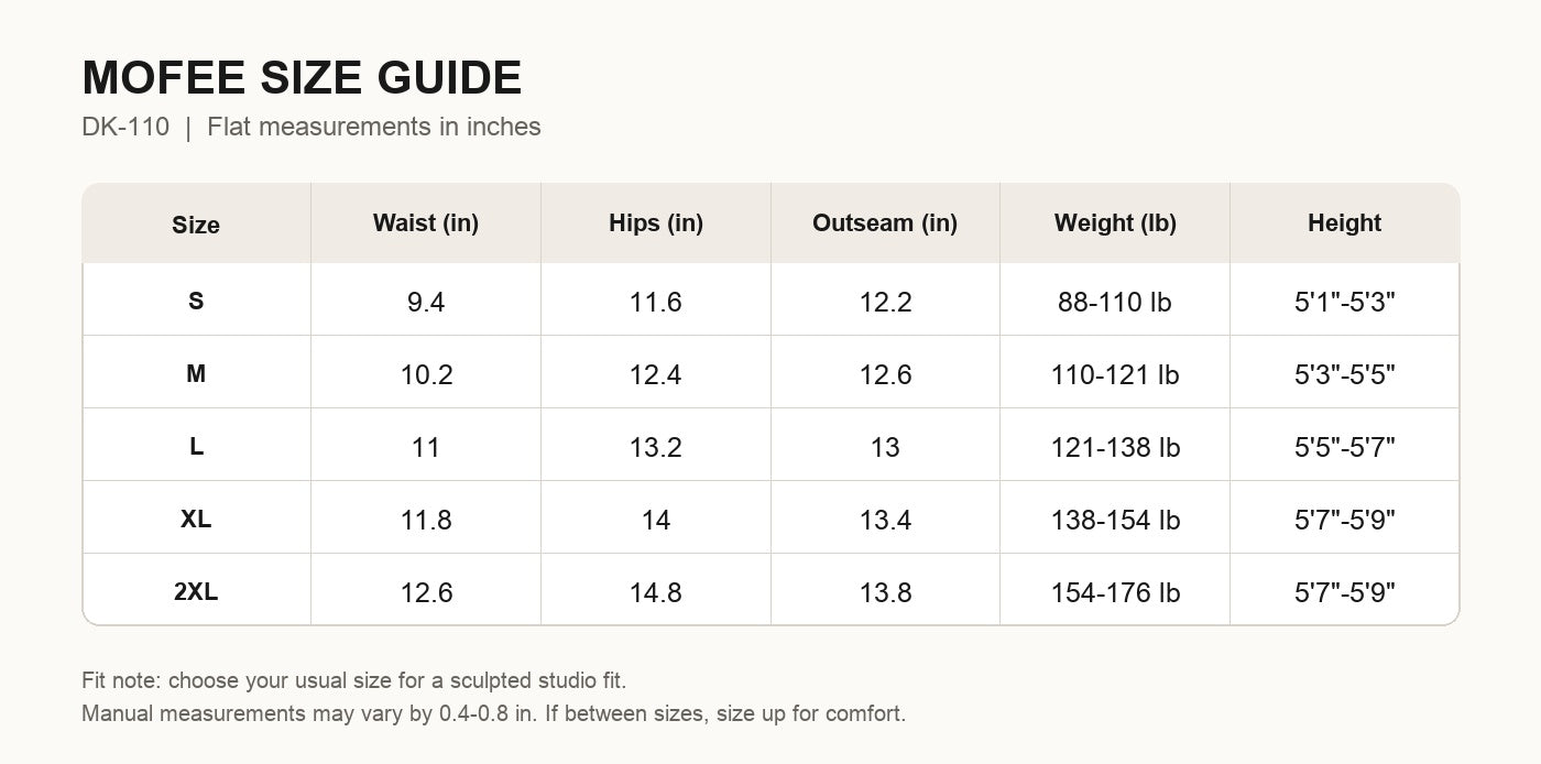 MOFEE Size Guide DK-110