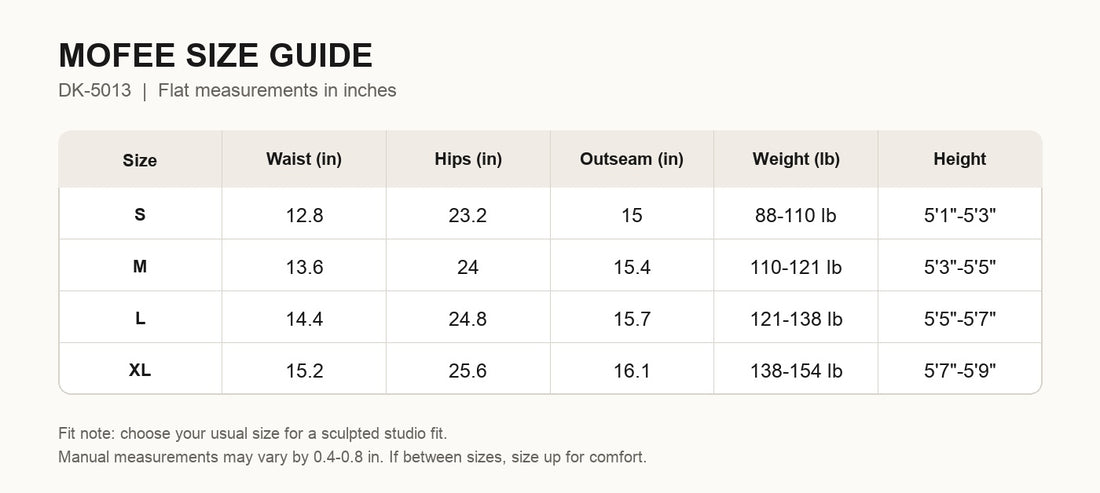 MOFEE Size Guide DK-5013