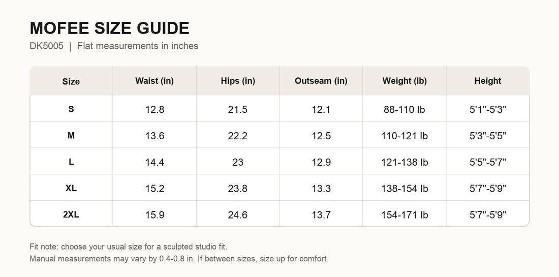 MOFEE Size Guide DK5005
