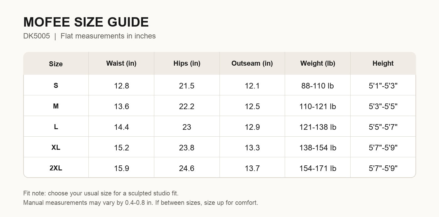 MOFEE Size Guide DK5005
