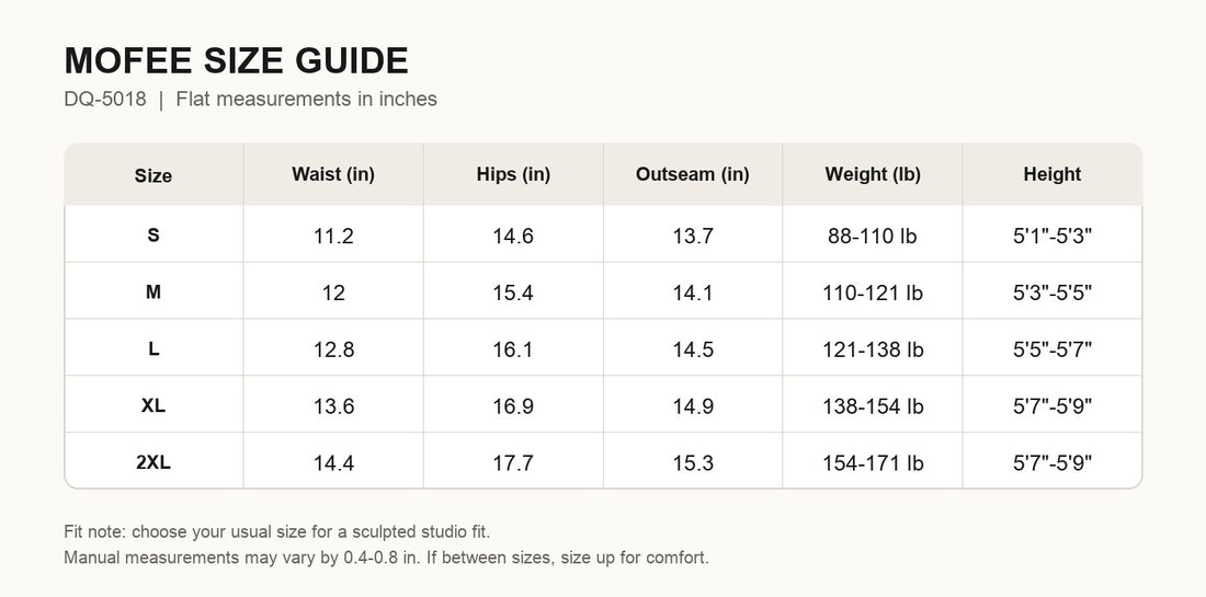 MOFEE Size Guide DQ-5018