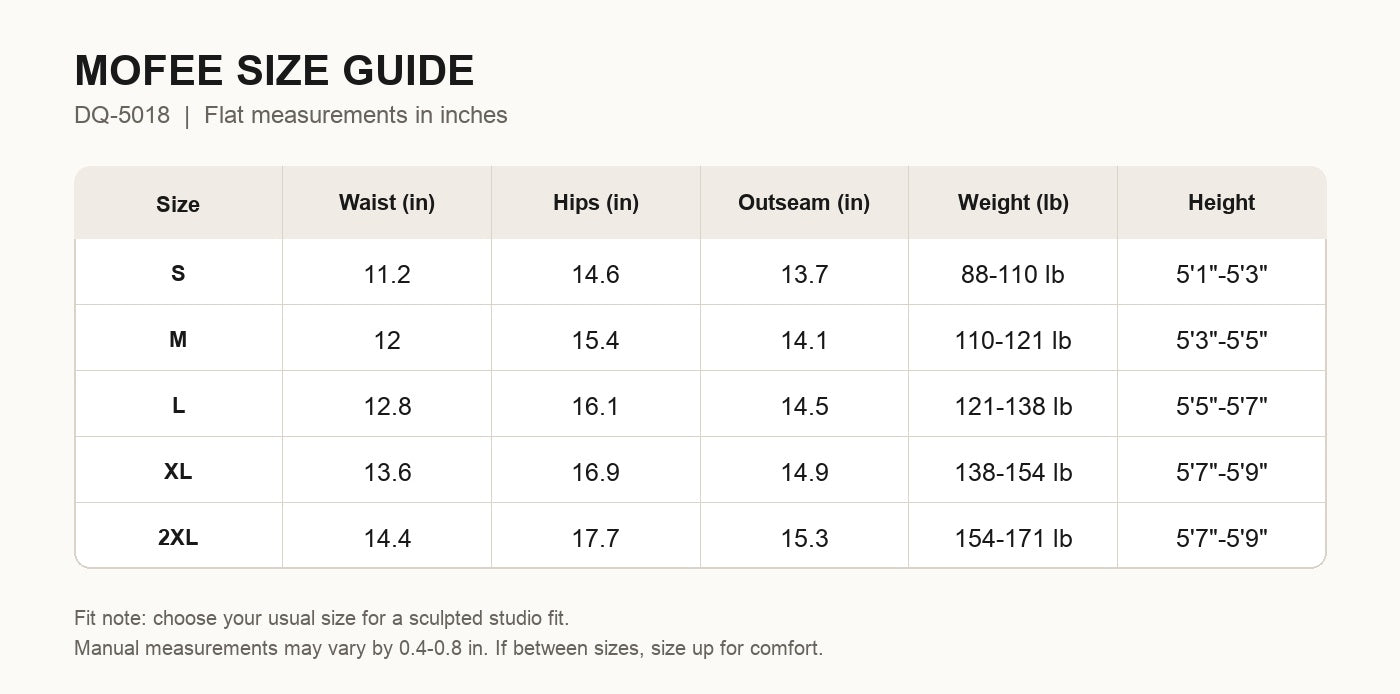 MOFEE Size Guide DQ-5018