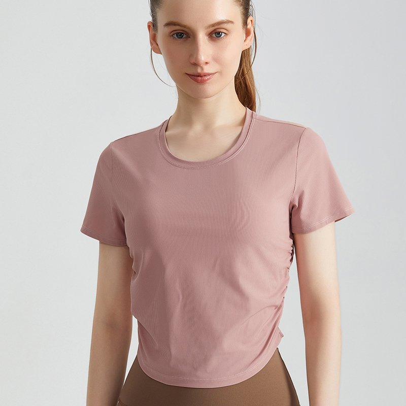 MOFEE Short Sleeve Yoga Tee DX-5002 in Dusty Rose