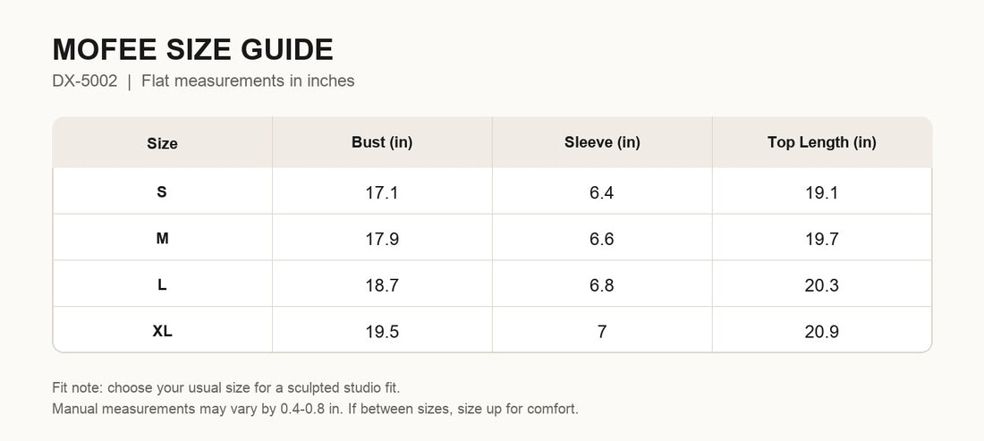 MOFEE Size Guide DX-5002