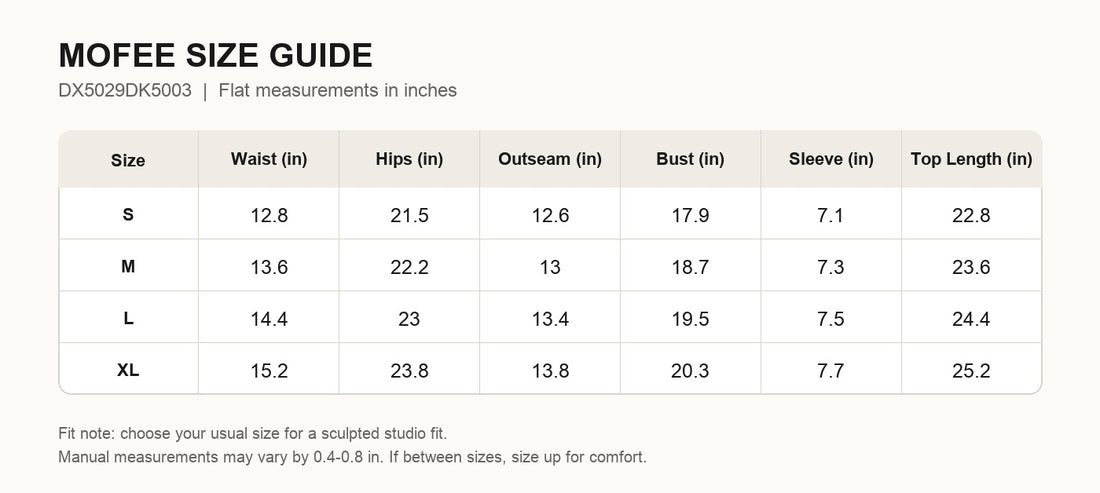 MOFEE Size Guide DX5029DK5003