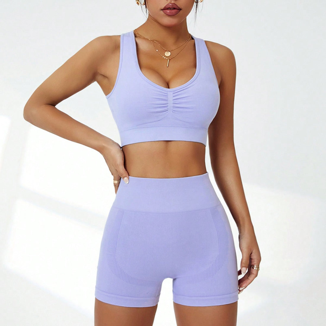 MOFEE Matching Yoga Set FLV-758-WXDK in Light Purple Set