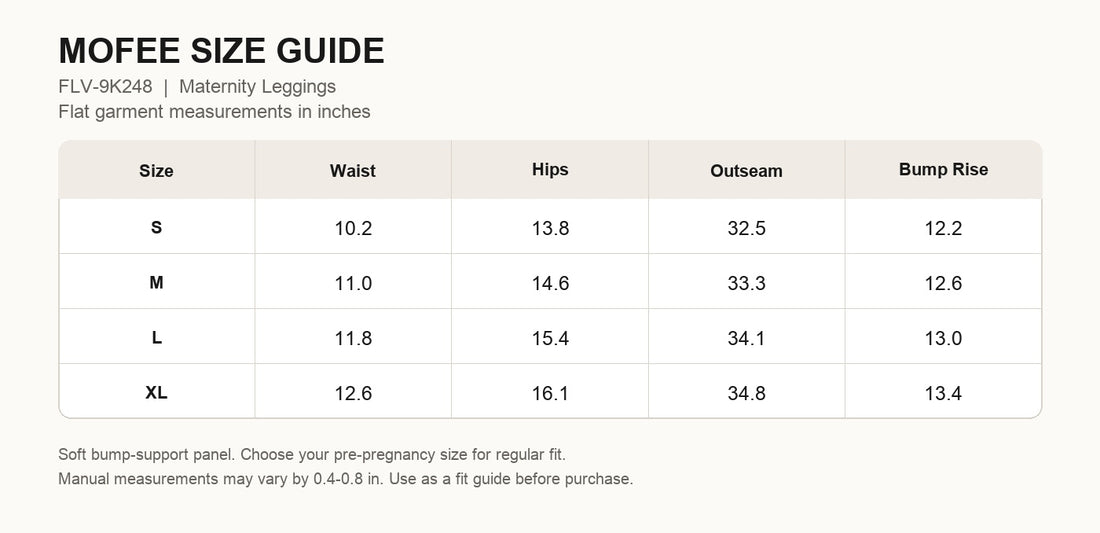 MOFEE High-Waist Sculpt Legging FLV-9K248 size guide in inches