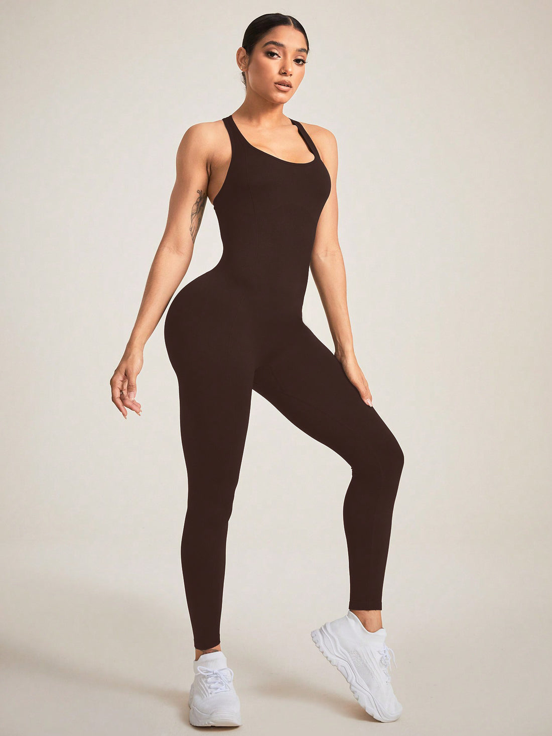 MOFEE One-Piece Yoga Bodysuit FLV-LT525 in Coffee