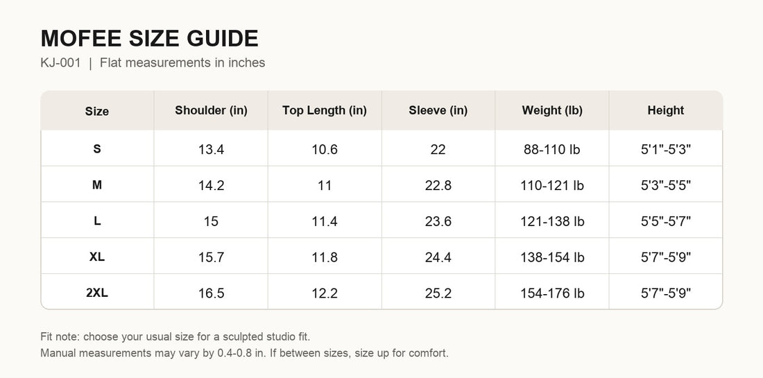 MOFEE Size Guide KJ-001