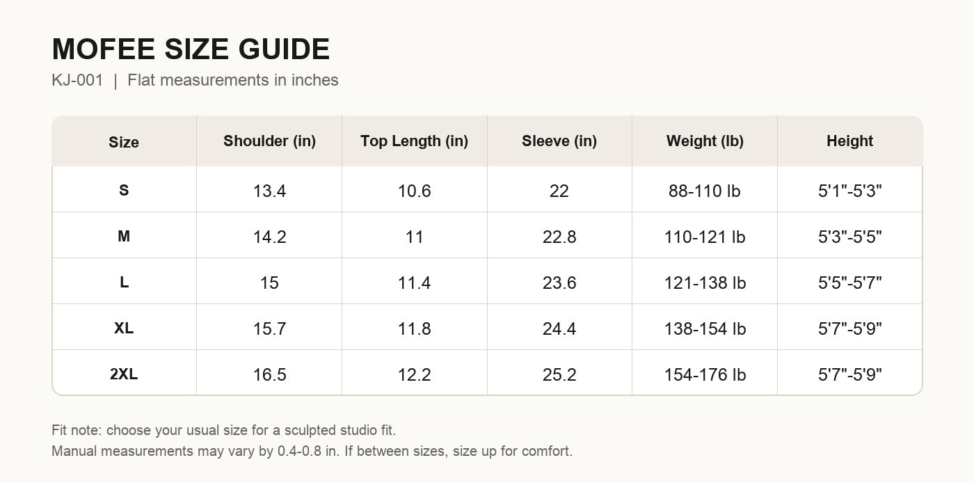 MOFEE Size Guide KJ-001