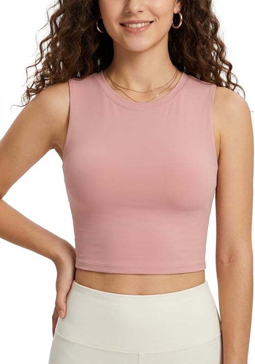 MOFEE Sculpt High-Neck Tank Top in Pink
