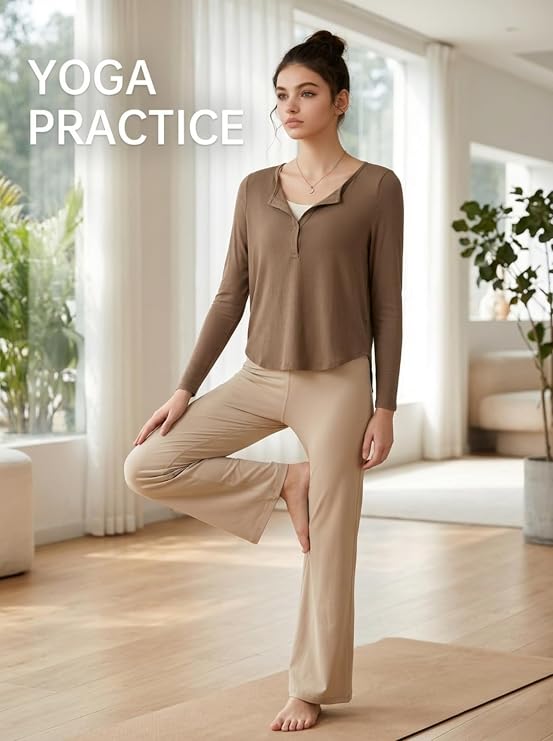 MOFEE Ribbed Half-Zip Polo Long Sleeve Top in Coffee Brown