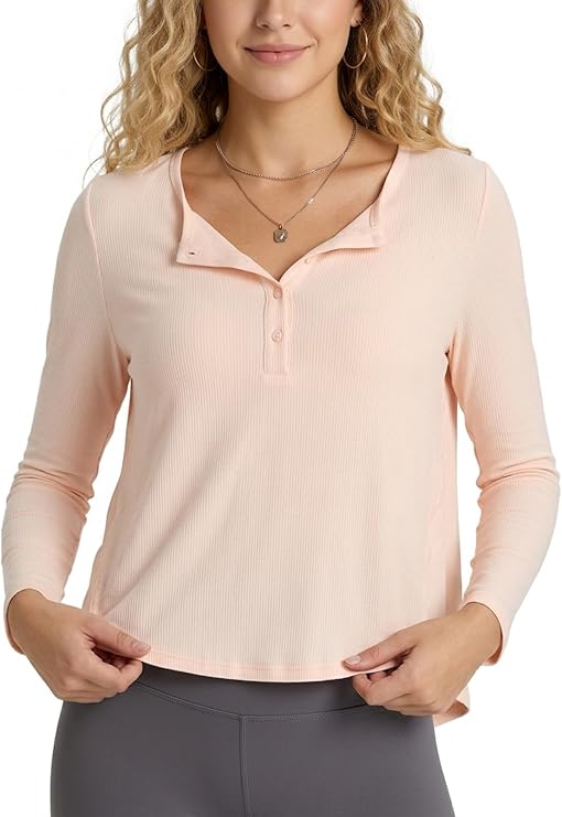 MOFEE Ribbed Half-Zip Polo Long Sleeve Top in Pink