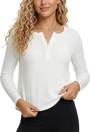 MOFEE Ribbed Half-Zip Polo Long Sleeve Top in White