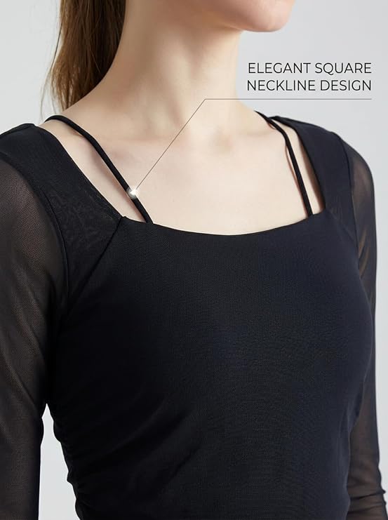 MOFEE Sheer Mesh Ballet Cover-Up Top in Black