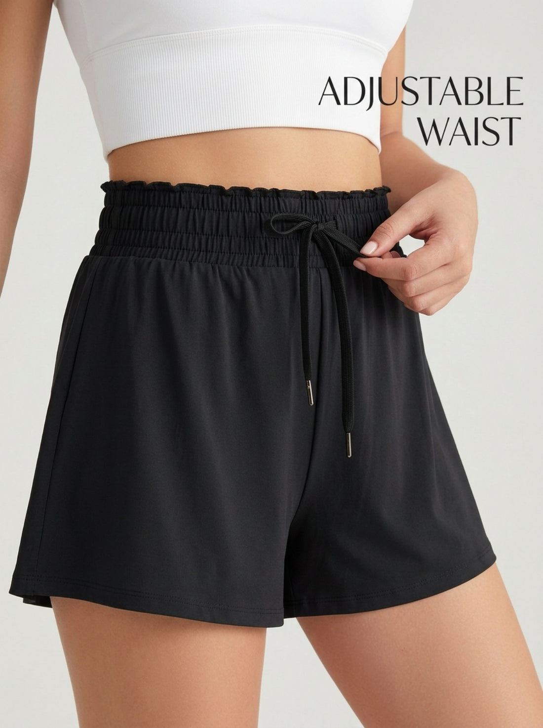 MOFEE Adjustable Waist Studio Shorts in Black