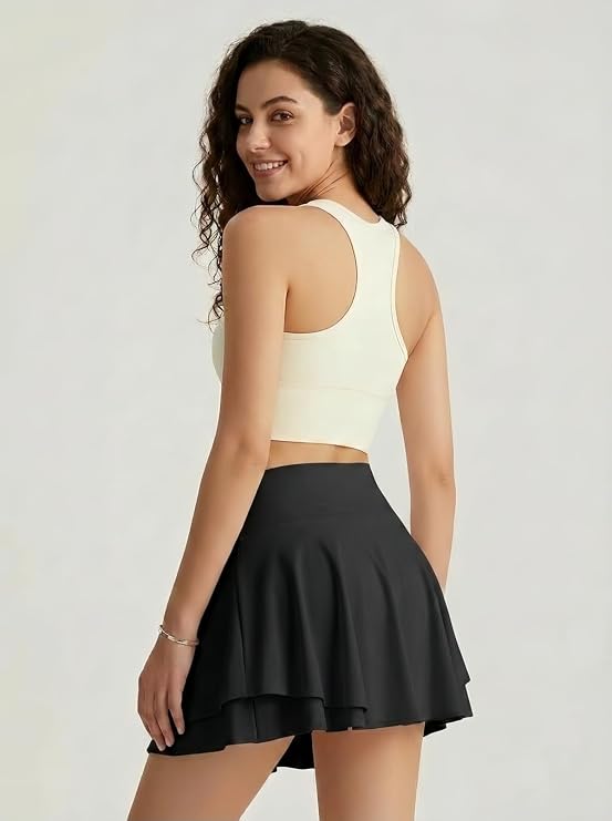 MOFEE Smooth High-Waist A-Line Skort in Black