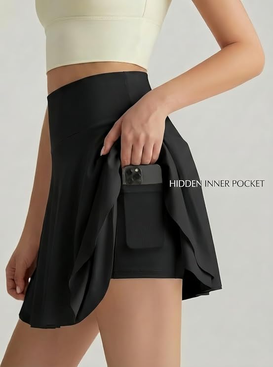 MOFEE Smooth High-Waist A-Line Skort in Black