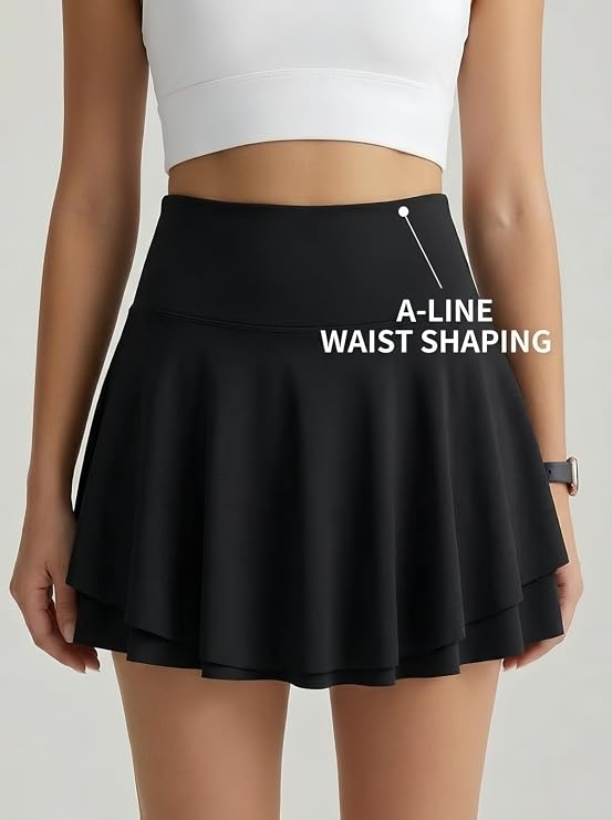MOFEE Smooth High-Waist A-Line Skort in Black
