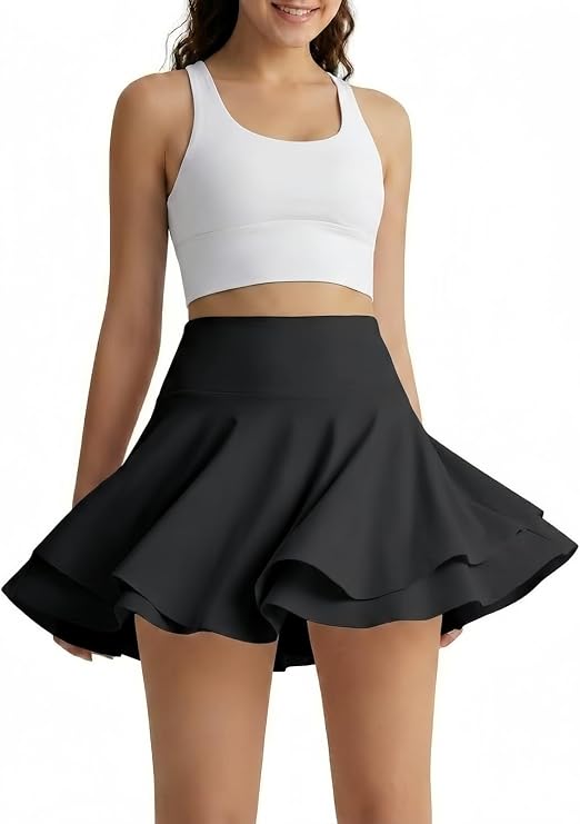 MOFEE Smooth High-Waist A-Line Skort in Black