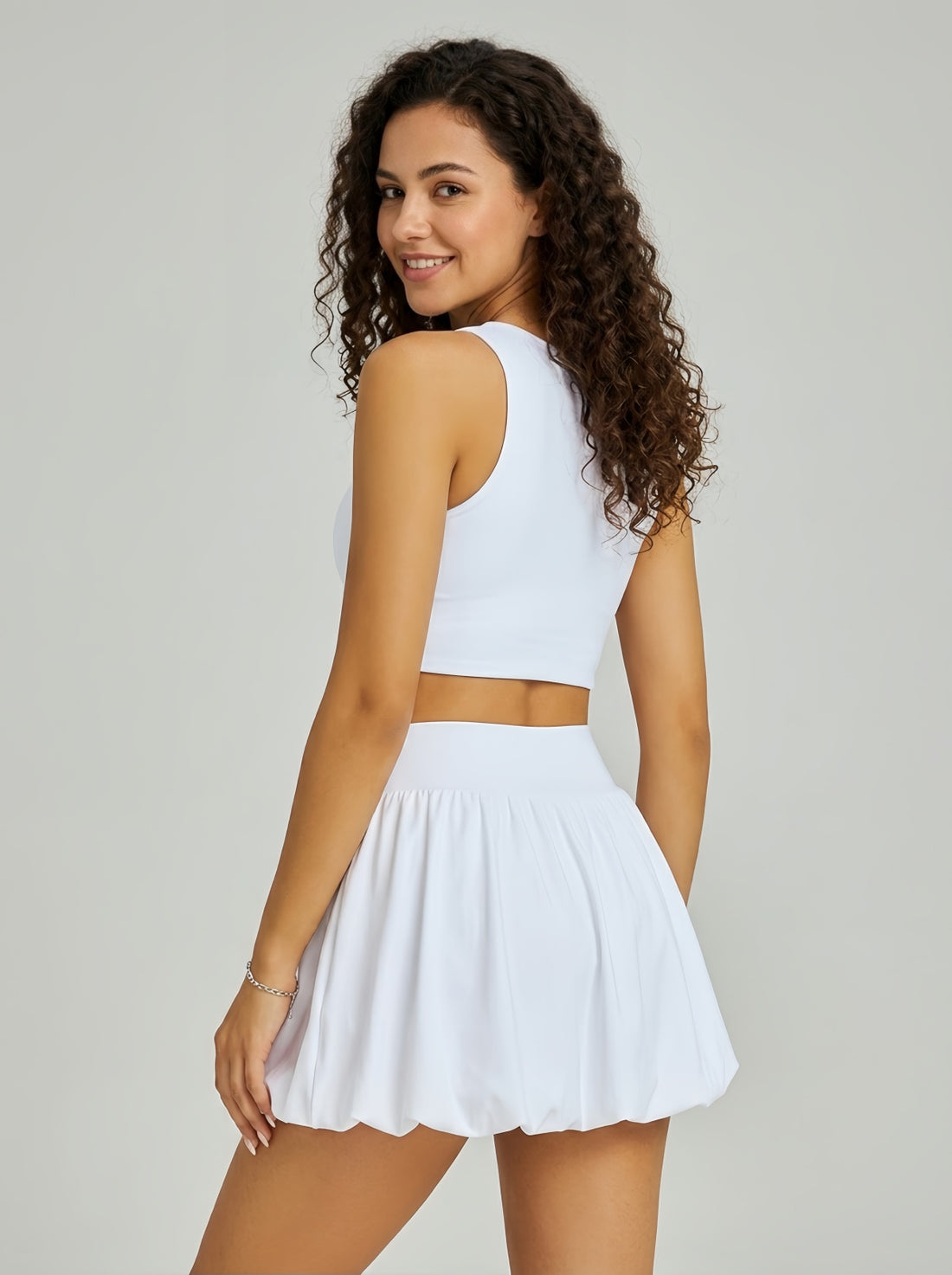 MOFEE Pleated High-Waist Tennis Skort in White