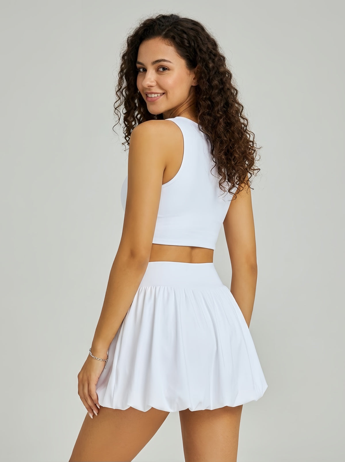MOFEE Pleated High-Waist Tennis Skort in White