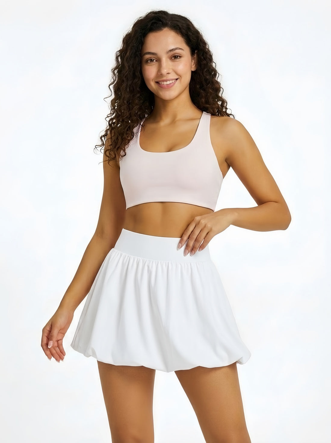 MOFEE Pleated High-Waist Tennis Skort in White