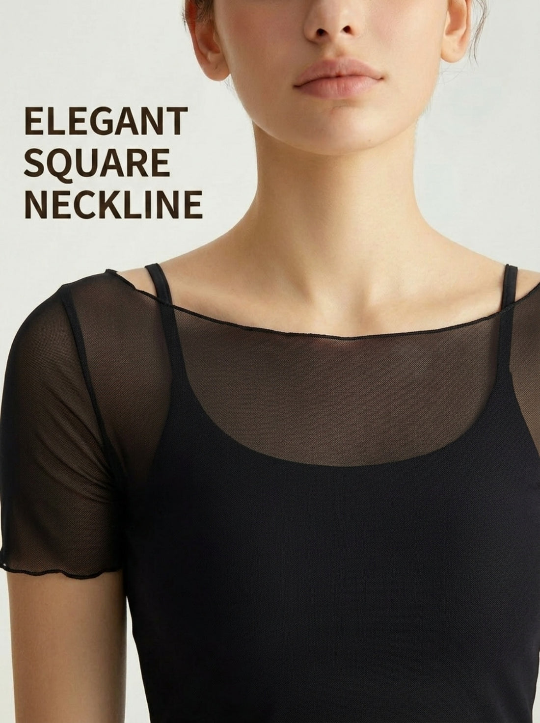 MOFEE Sheer Mesh Short Sleeve Cover-Up Top in Black