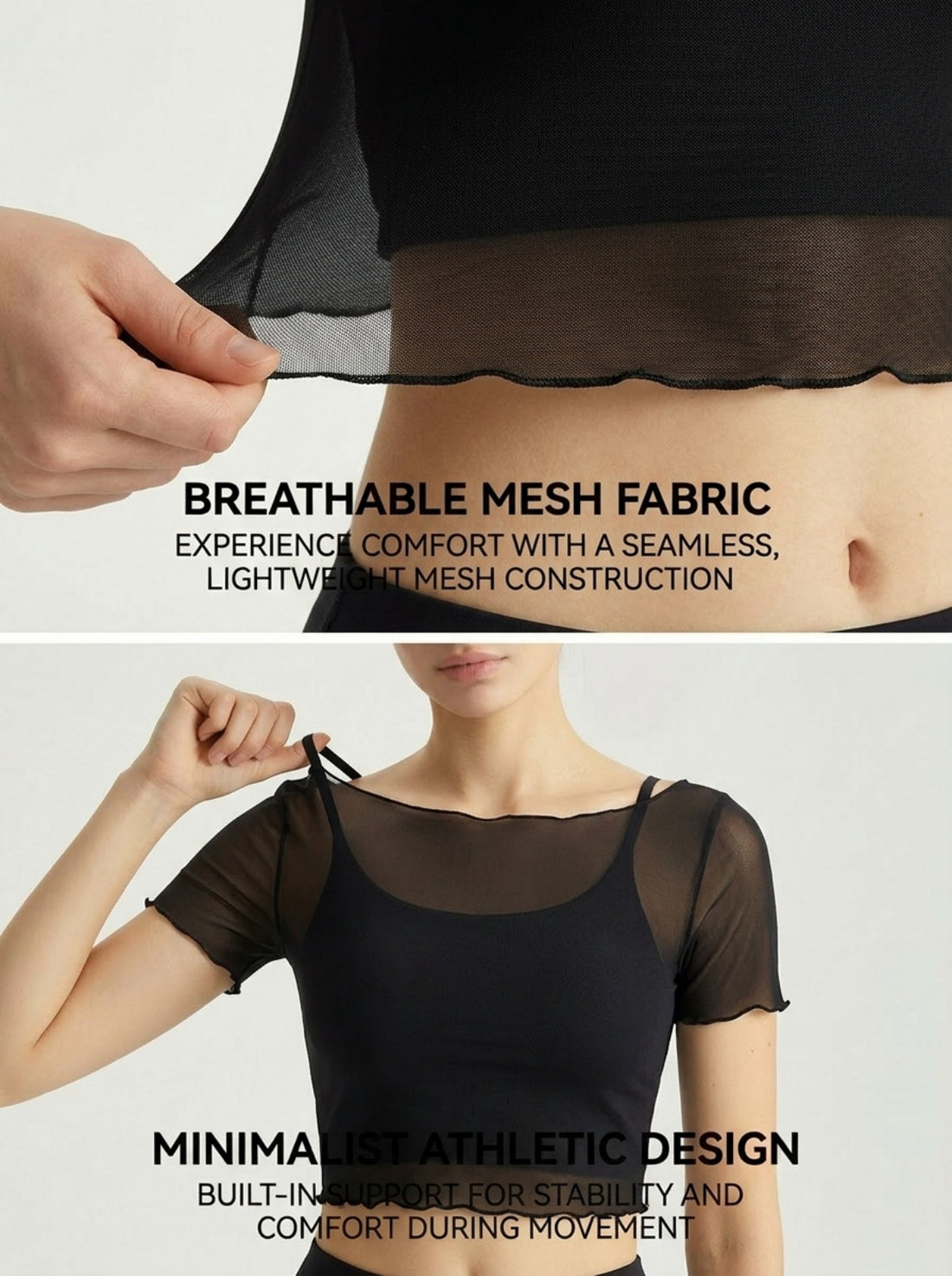 MOFEE Sheer Mesh Short Sleeve Cover-Up Top in Black