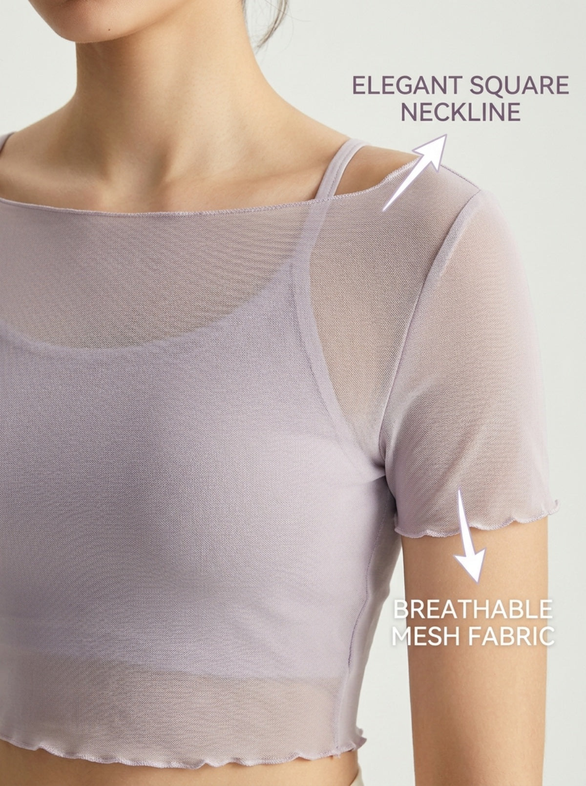 MOFEE Sheer Mesh Short Sleeve Cover-Up Top in Purple