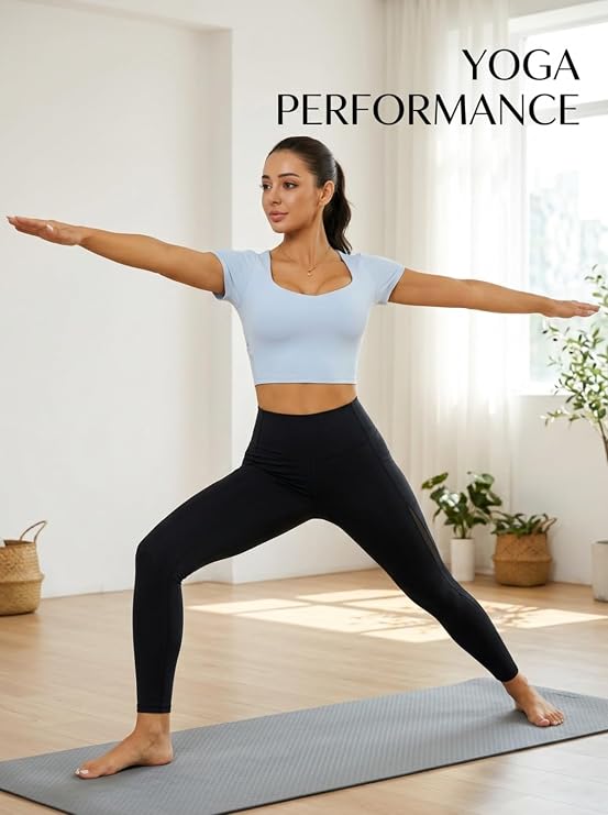 MOFEE Sweetheart Neck Cropped Yoga Top in Blue